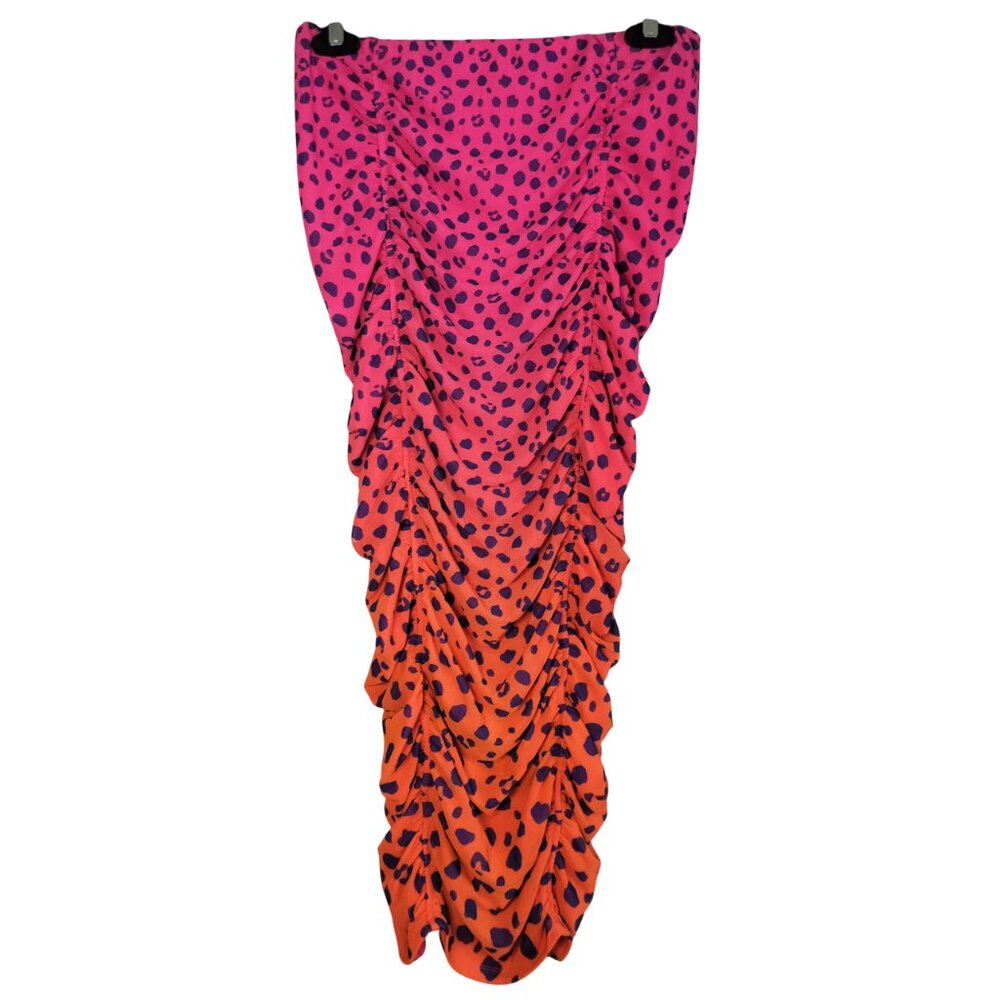 AFRM Strapless MINI Dress Size S/P Pink to Orange Lepard gradient Ruching - Picture 3 of 8
